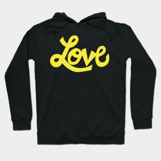 Whimsical Love cartoon illustrated text in bright yellow Hoodie